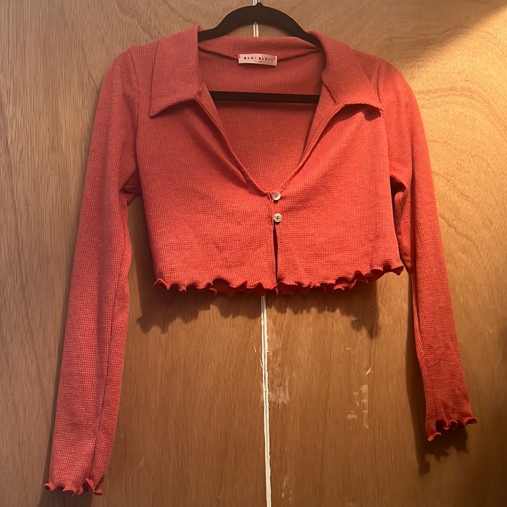 Blue Blush Button Up Thermal Crop Top